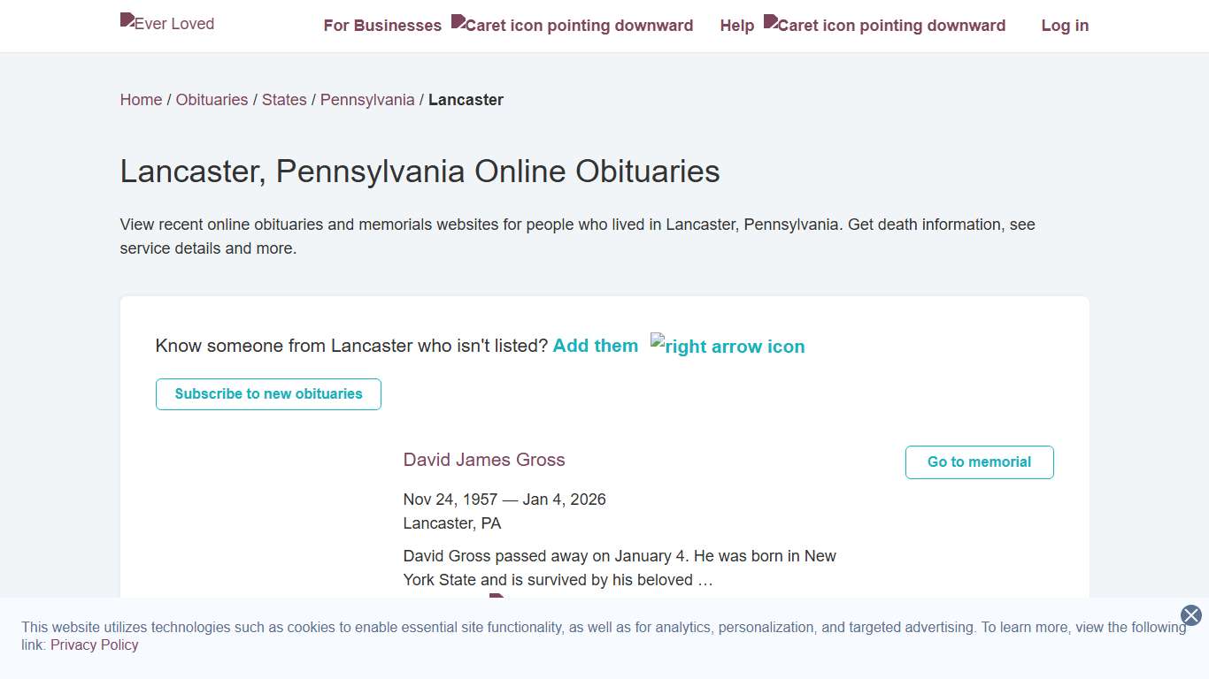 Lancaster, Pennsylvania Online Obituaries Ever Loved