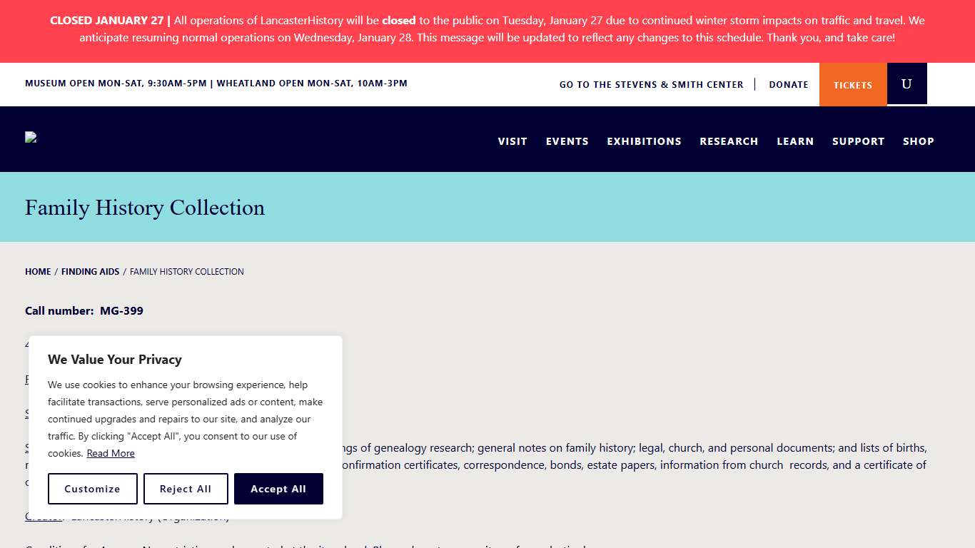 Family History Collection - LancasterHistory