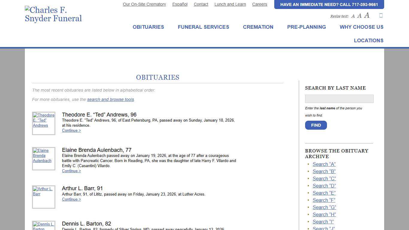 Obituaries Charles F. Snyder Funeral Home & Crematory